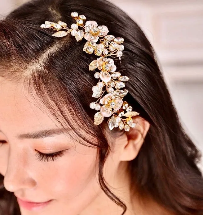 "Janet" - Gold Pearl Bridal Hair Comb