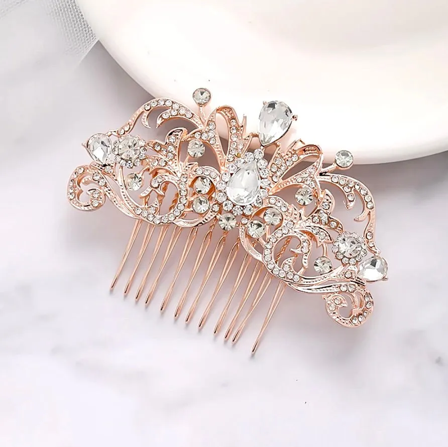 "Meara" - Crystal Bridal Hair Comb - Available in Rose Gold, Yellow Gold and Silver