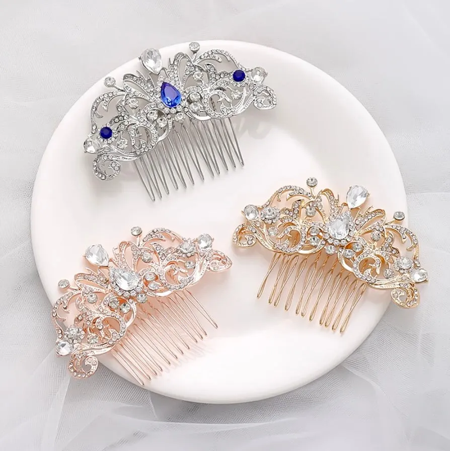"Meara" - Crystal Bridal Hair Comb - Available in Rose Gold, Yellow Gold and Silver
