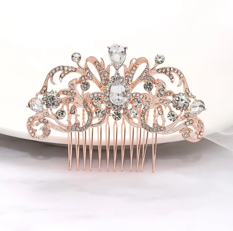 "Meara" - Crystal Bridal Hair Comb - Available in Rose Gold, Yellow Gold and Silver