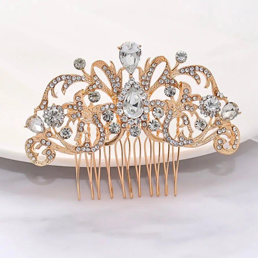 "Meara" - Crystal Bridal Hair Comb - Available in Rose Gold, Yellow Gold and Silver