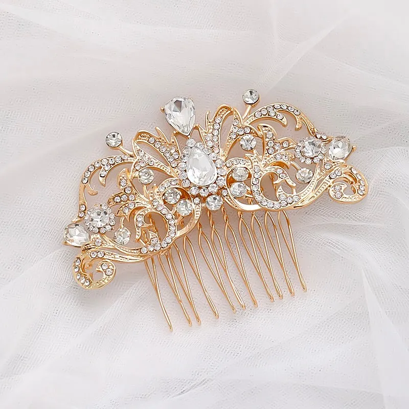 "Meara" - Crystal Bridal Hair Comb - Available in Rose Gold, Yellow Gold and Silver