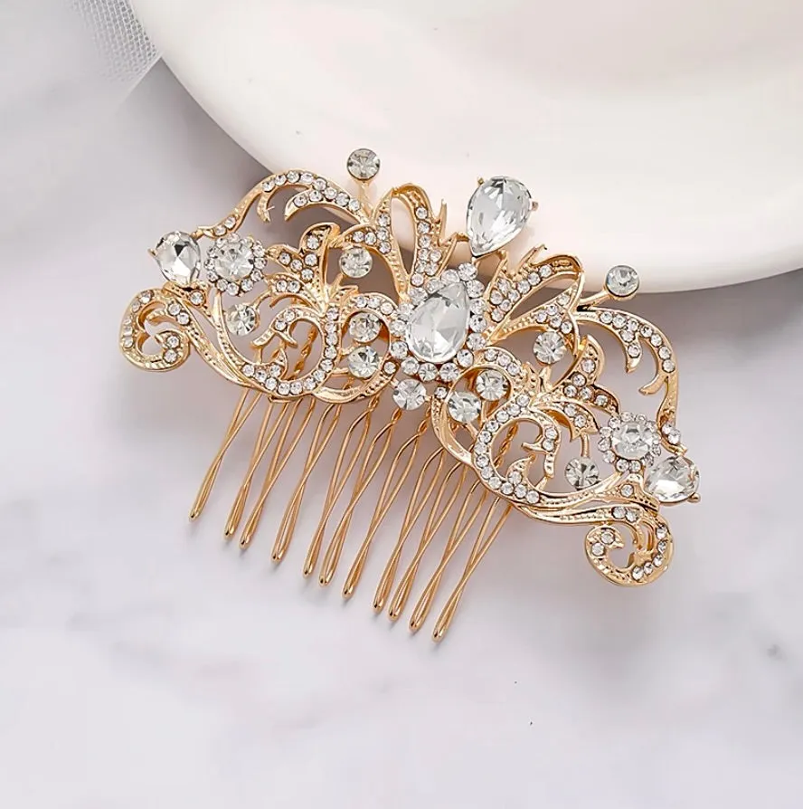 "Meara" - Crystal Bridal Hair Comb - Available in Rose Gold, Yellow Gold and Silver