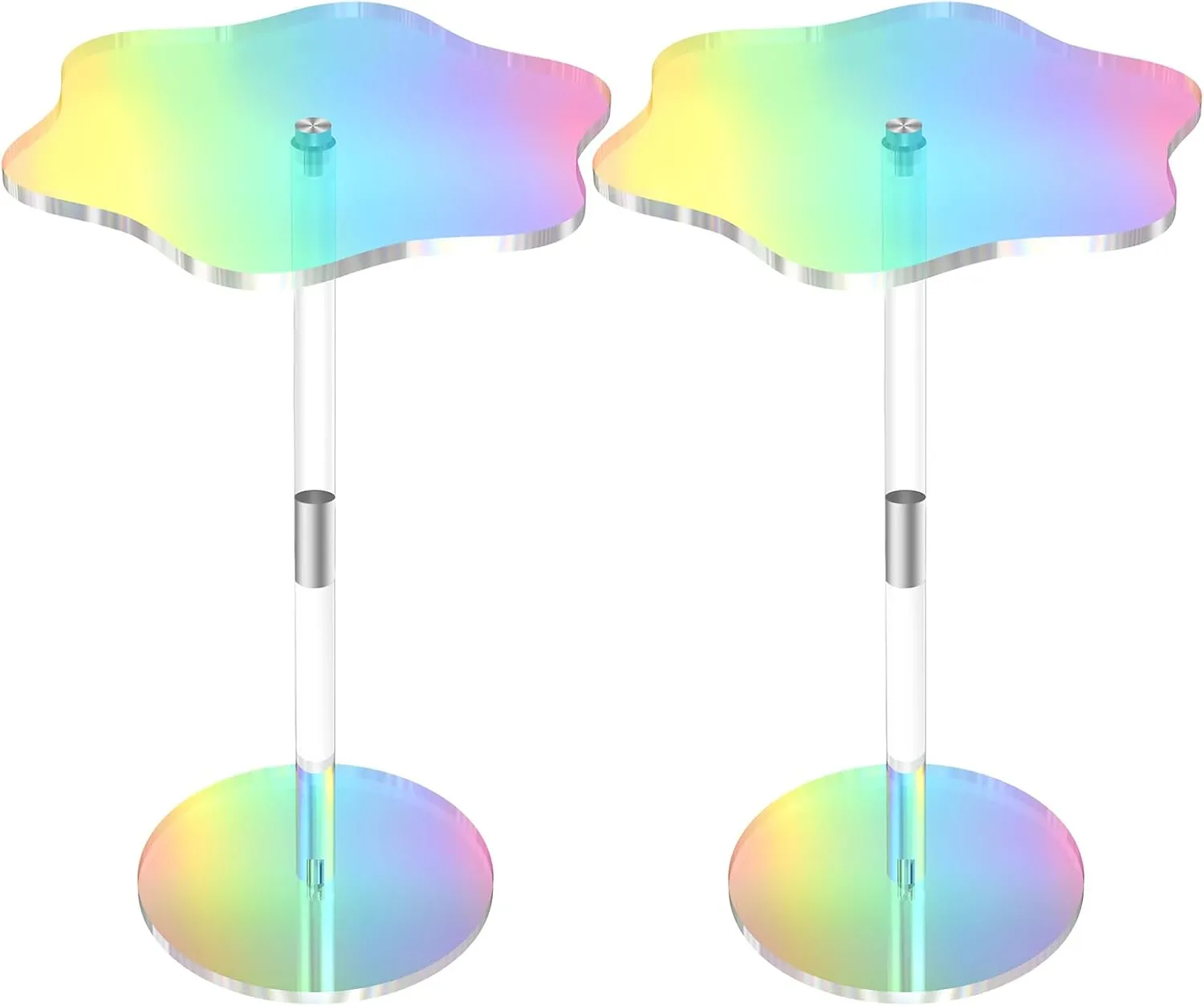 Rainbow Clear Side Table Small Acrylic End Tables 13.8 * 11.6 H: 21.3 Inch Modern Flower-Like Shape Drink Table for Small Spaces Sturdy Easy Assembly for Living Room Balcony Garden Office (2 Pack)
