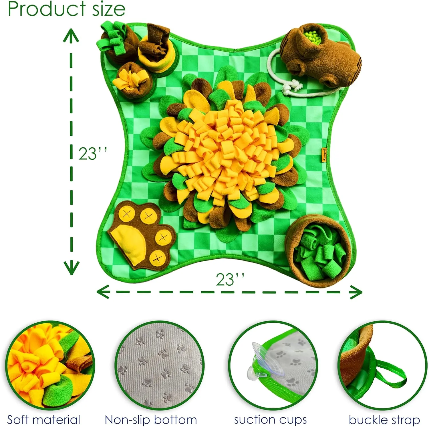 Rasingwell Snuffle Mat for Dogs with Theme Sniffing Mat 23 x 23 inches for All Breeds of Dog Cat, Interactive Puzzle Toy & Enrichment Toys for Dog Stress Relief (Green, Normal)
