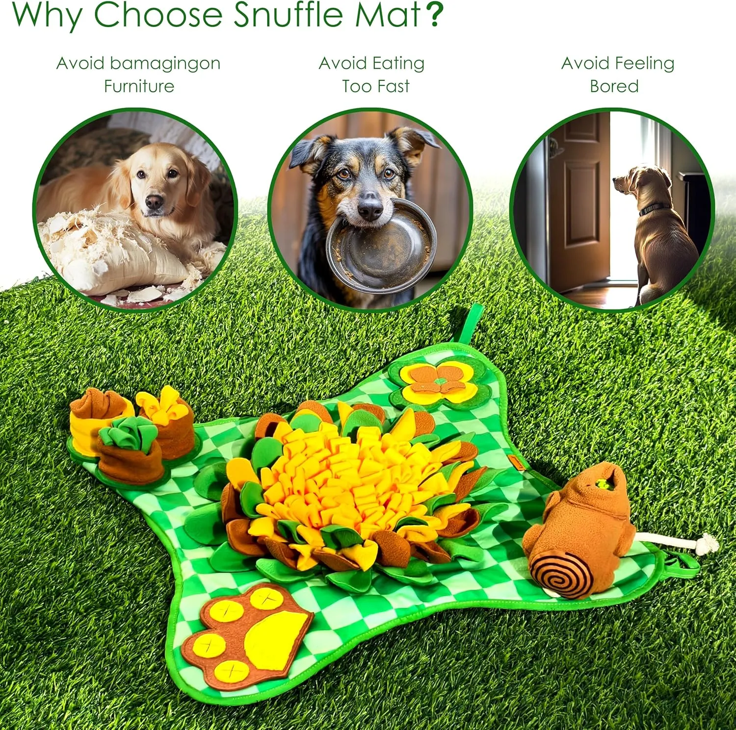 Rasingwell Snuffle Mat for Dogs with Theme Sniffing Mat 23 x 23 inches for All Breeds of Dog Cat, Interactive Puzzle Toy & Enrichment Toys for Dog Stress Relief (Green, Normal)