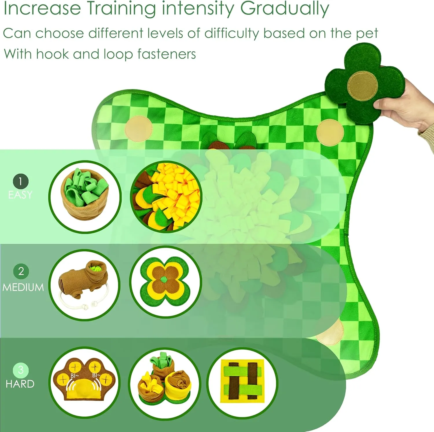 Rasingwell Snuffle Mat for Dogs with Theme Sniffing Mat 23 x 23 inches for All Breeds of Dog Cat, Interactive Puzzle Toy & Enrichment Toys for Dog Stress Relief (Green, Normal)