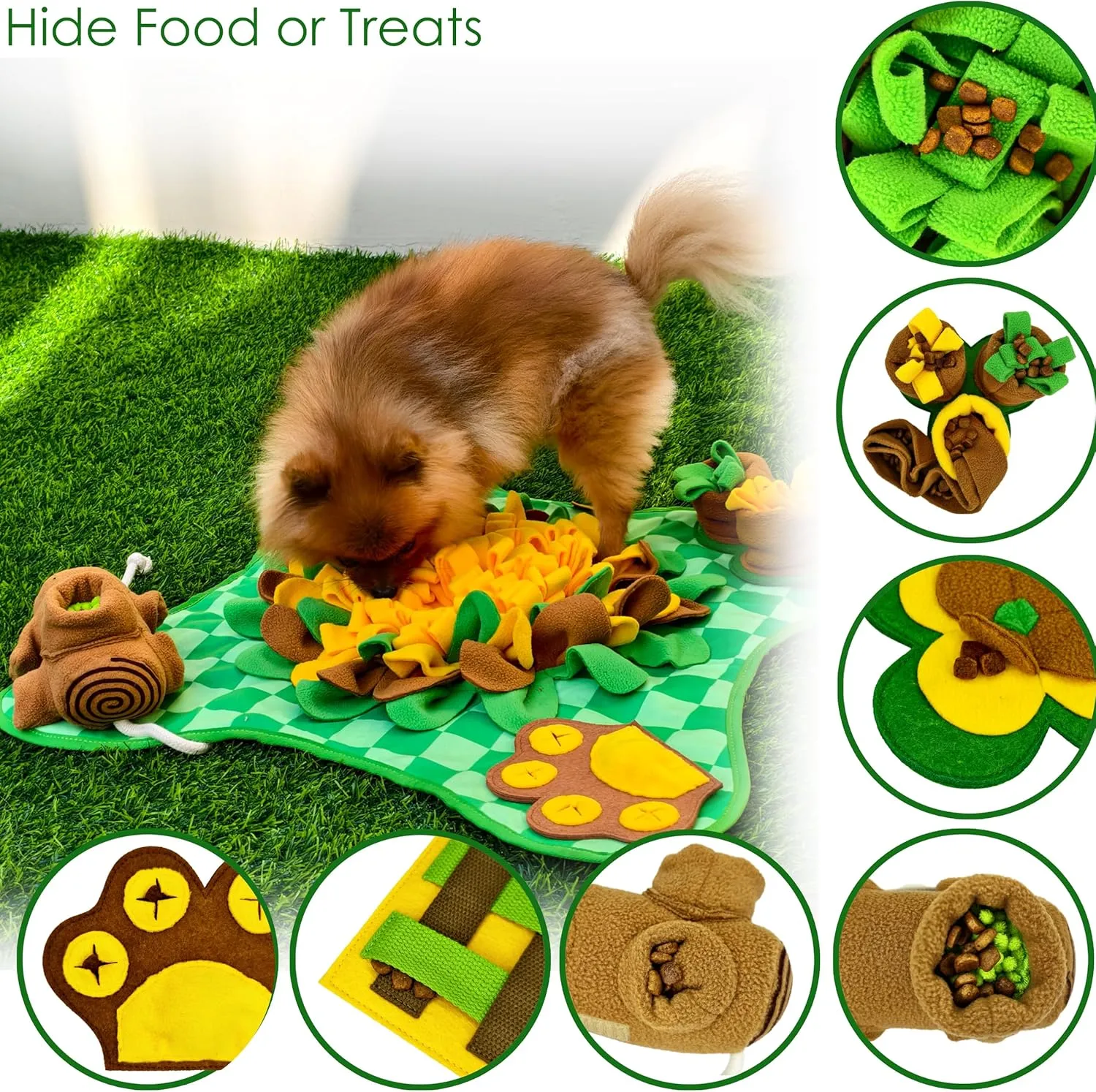 Rasingwell Snuffle Mat for Dogs with Theme Sniffing Mat 23 x 23 inches for All Breeds of Dog Cat, Interactive Puzzle Toy & Enrichment Toys for Dog Stress Relief (Green, Normal)