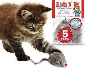 Real Rabbit Fur Mouse Cat Toy - Hard Body - Interactive Cat Toys, Real Fur Mice, 5 Pack Gray NO Rattle