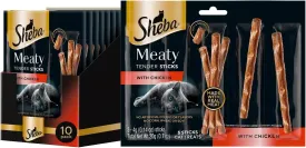 Sheba Meaty Tender Sticks Soft Cat Treats with Chicken, 0.14 oz., 5 Count (Pack of 10)