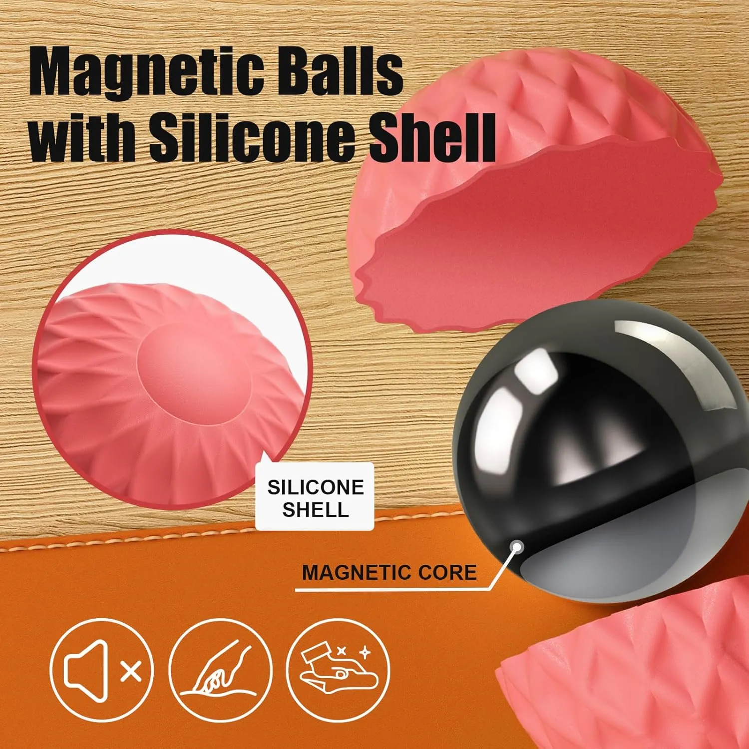 Silicone Magnetic Balls, Fidget Toys, 6-Pack Stress Relief Toys for Adults, Teens, Sensory Toy for Fingers Hands, Quiet Office Desk Toys with Textures, Magnet Fidget Fun Gift (Red)