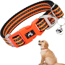 Small Dog Collar with Bell - Reflective Soft Adjustable Nylon Collar for XXS XS Breeds, Lightweight & Comfortable for Tiny Dogs -Orange S