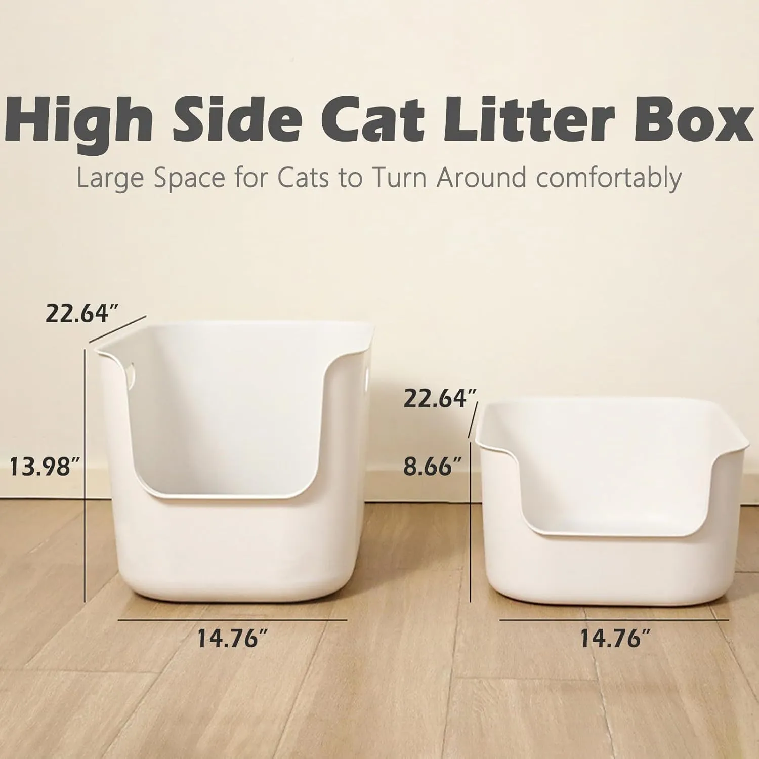 SpaceTime Extra Large Litter Box with High Sides,22.64"14.76"13.98" XL Multi Cat Litter Pan for Kitty,Cat Boxes for Indoor Cats,Jumbo Litter Boxes for Big Cats,Anti-Splashing,Easy to Clean