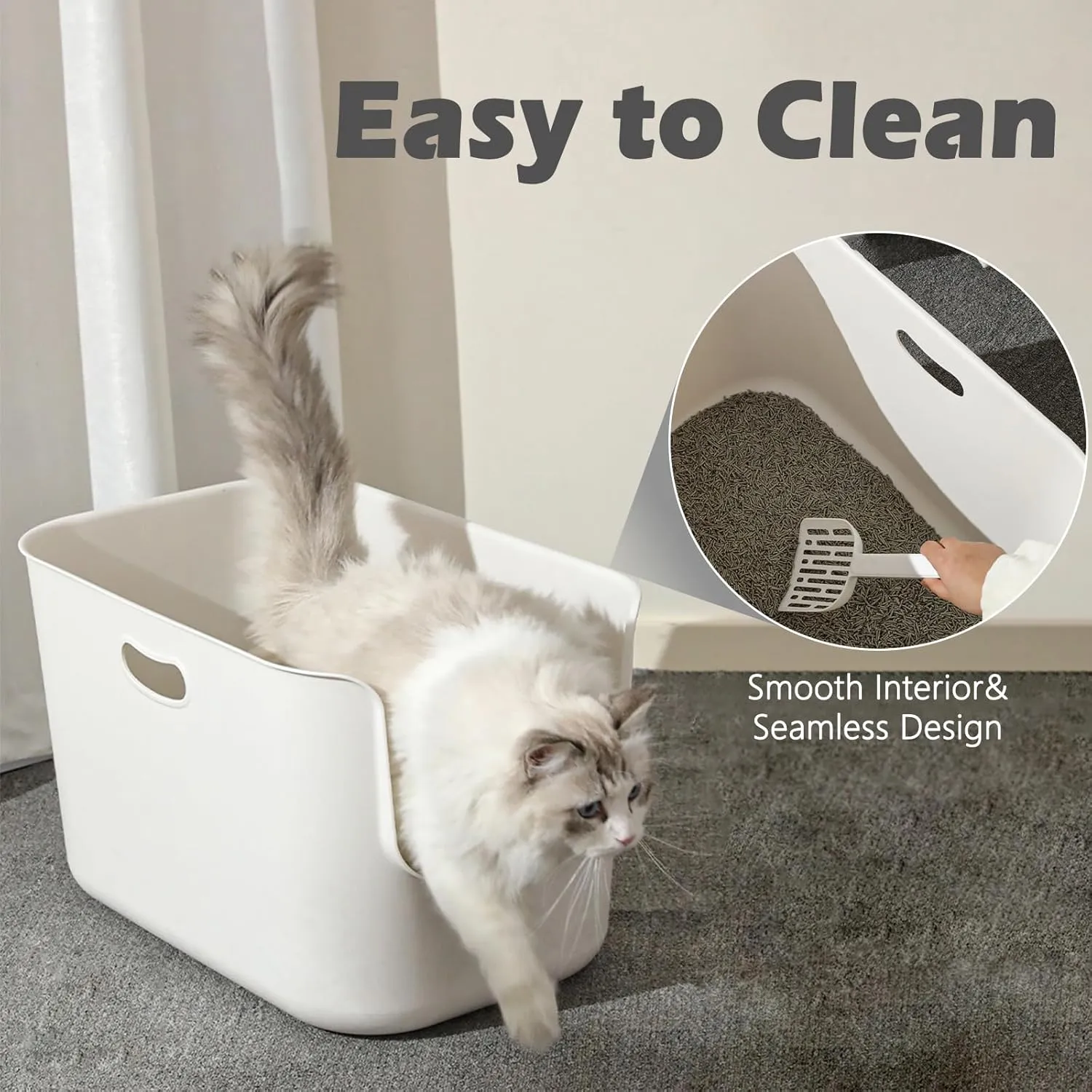 SpaceTime Extra Large Litter Box with High Sides,22.64"14.76"13.98" XL Multi Cat Litter Pan for Kitty,Cat Boxes for Indoor Cats,Jumbo Litter Boxes for Big Cats,Anti-Splashing,Easy to Clean