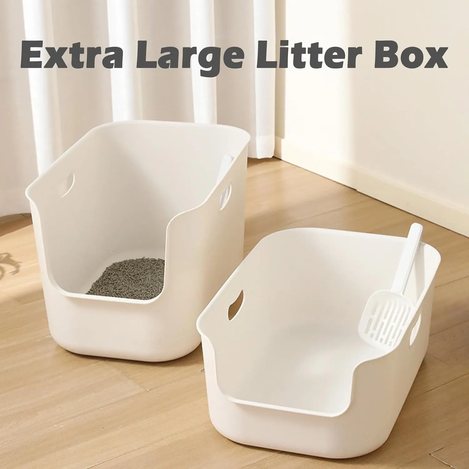 SpaceTime Extra Large Litter Box with High Sides,22.64"14.76"13.98" XL Multi Cat Litter Pan for Kitty,Cat Boxes for Indoor Cats,Jumbo Litter Boxes for Big Cats,Anti-Splashing,Easy to Clean