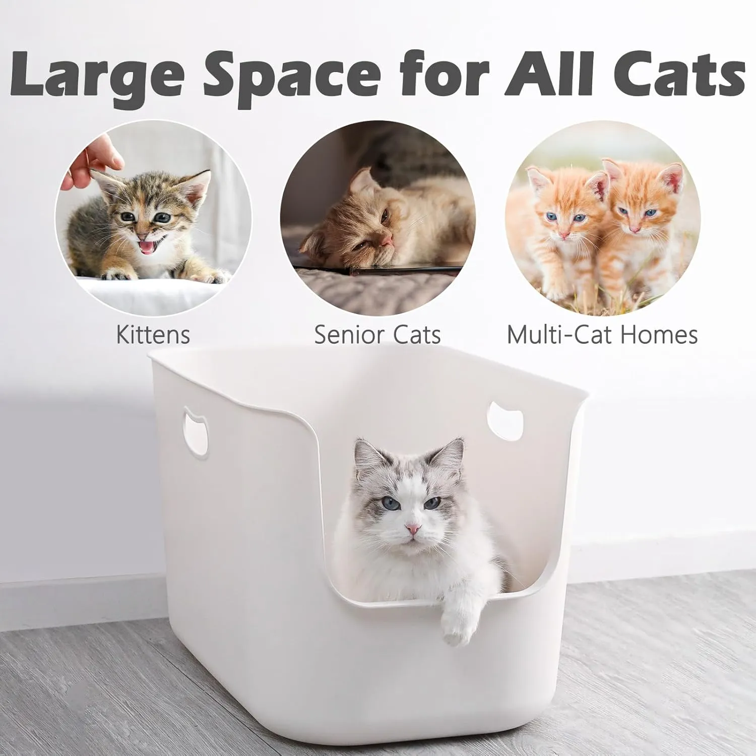 SpaceTime Extra Large Litter Box with High Sides,22.64"14.76"13.98" XL Multi Cat Litter Pan for Kitty,Cat Boxes for Indoor Cats,Jumbo Litter Boxes for Big Cats,Anti-Splashing,Easy to Clean