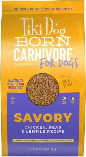 Tiki Dog Born Carnivore for Dogs, Savory Chicken, Peas & Lentils Recipe, Grain Free Baked Kibble for Maximum Nutrition, for Adult Dogs Breed Dogs, 10 lbs. Bag