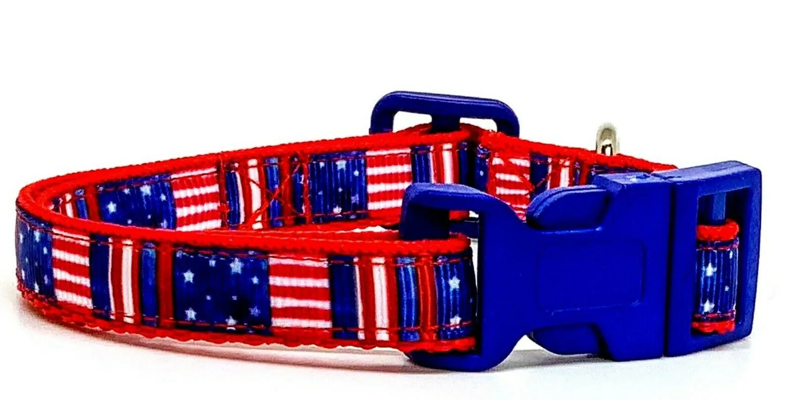 USA Flag cat or small dog collar 1/2" wide adjustable handmade bell or leash Petcollarshandmade
