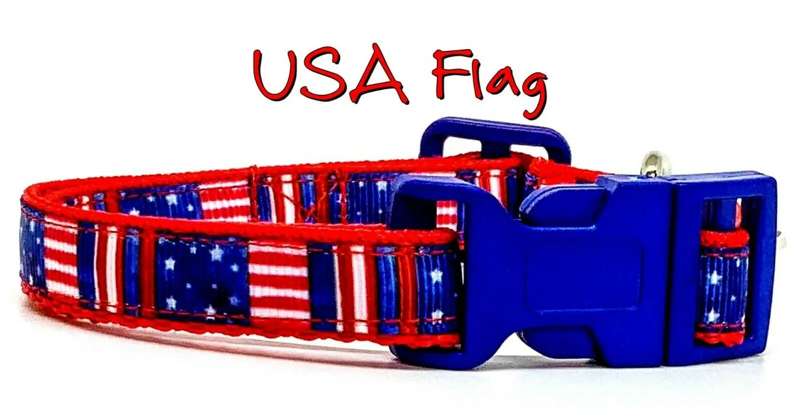 USA Flag cat or small dog collar 1/2" wide adjustable handmade bell or leash Petcollarshandmade