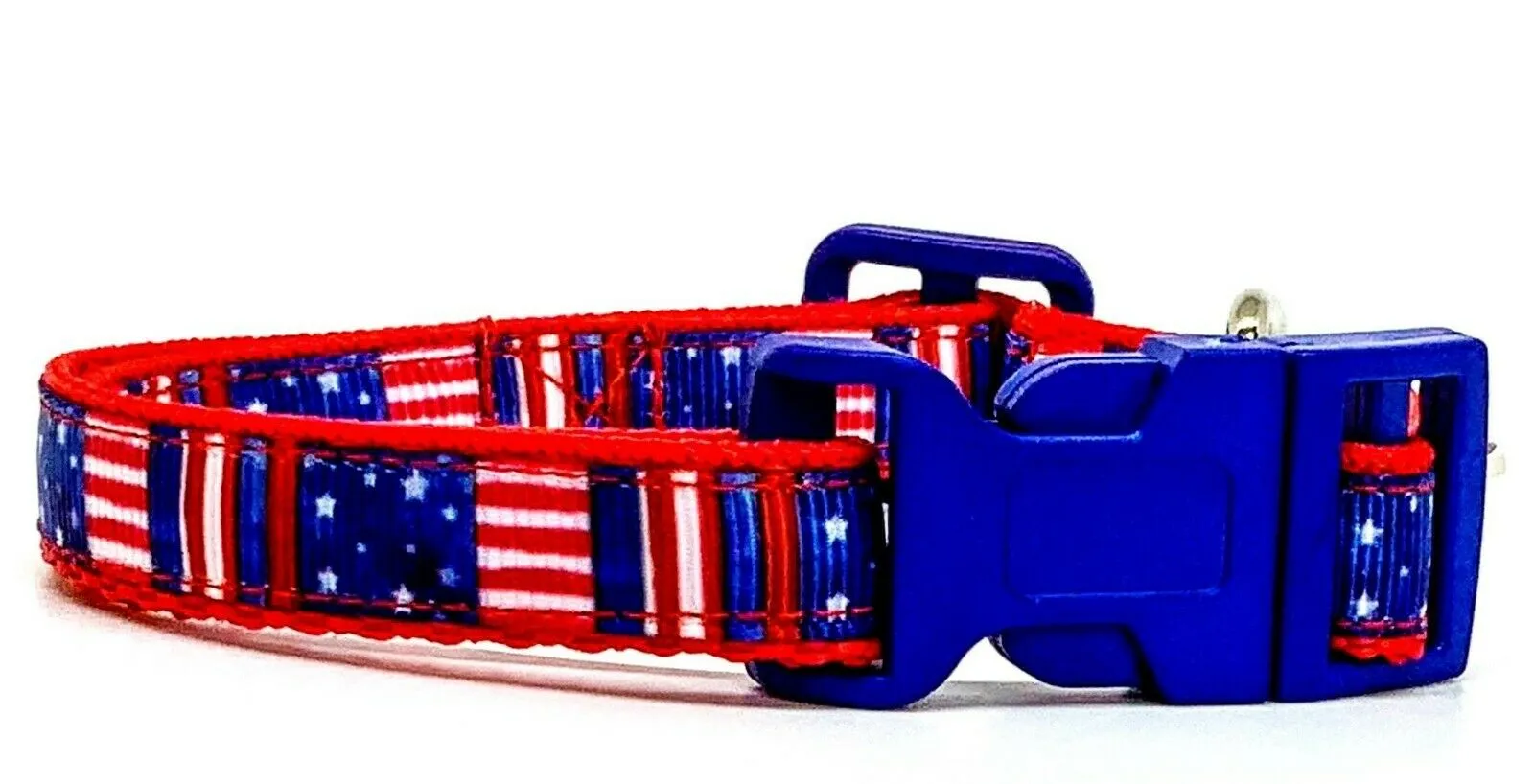 USA Flag cat or small dog collar 1/2" wide adjustable handmade bell or leash Petcollarshandmade