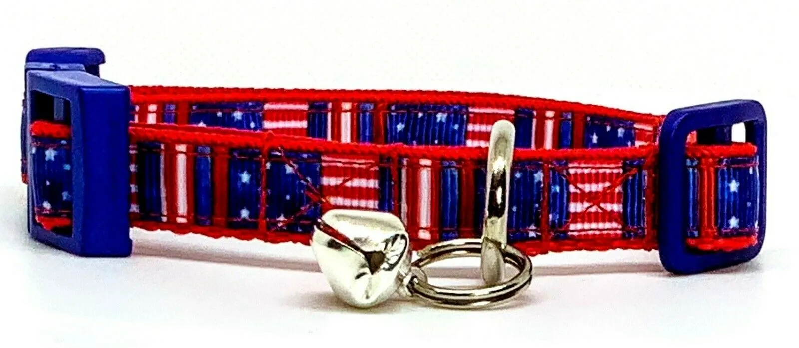 USA Flag cat or small dog collar 1/2" wide adjustable handmade bell or leash Petcollarshandmade