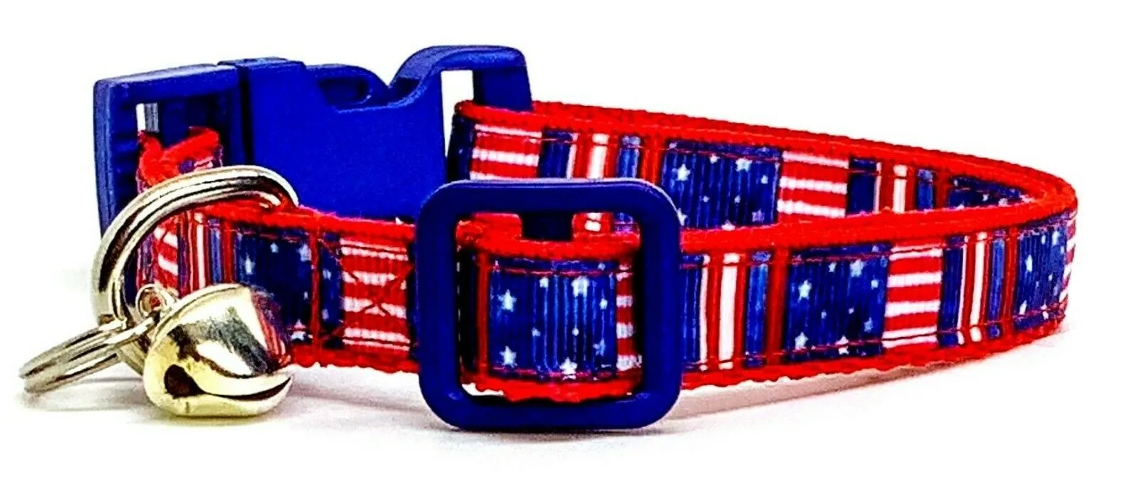 USA Flag cat or small dog collar 1/2" wide adjustable handmade bell or leash Petcollarshandmade