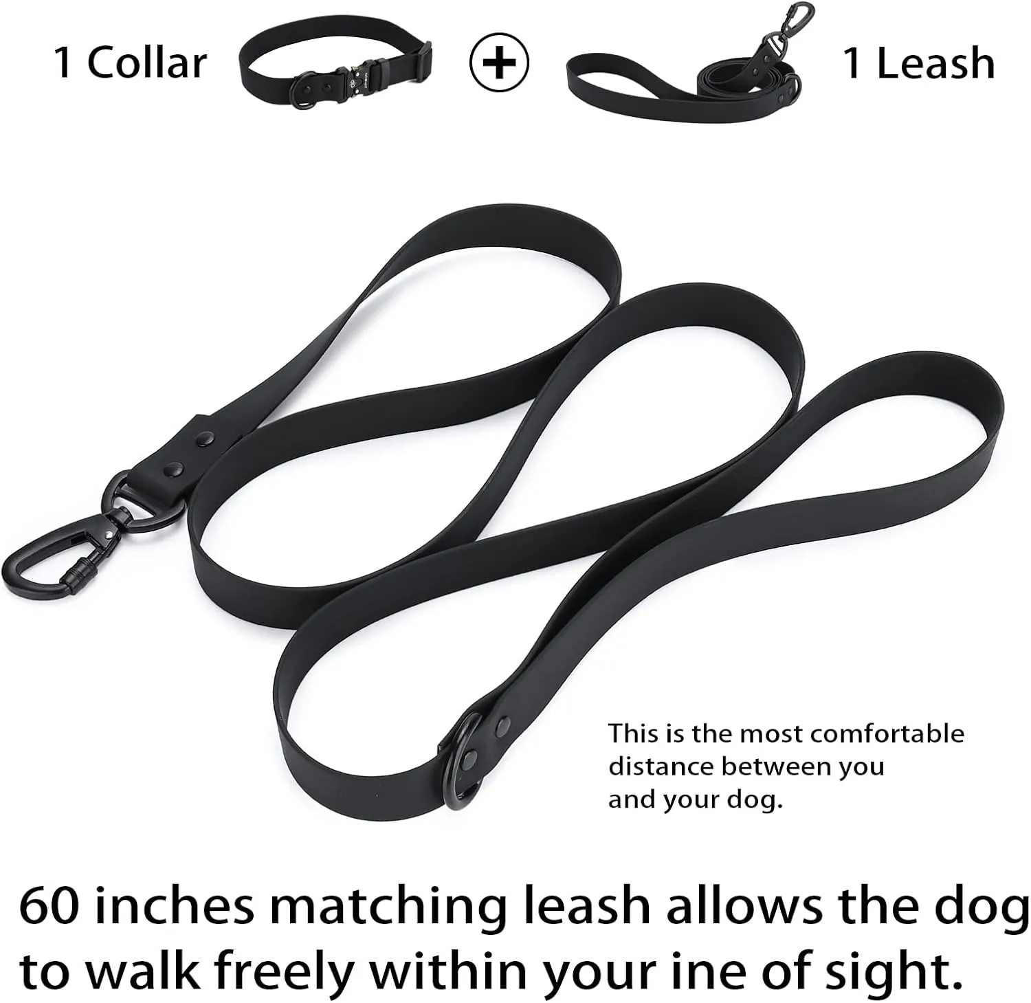 Waterproof Dog Collar and Leash Set Adjustable Quick Release Buckle Collar Leash for Small Medium Large Dogs (Large, Black)