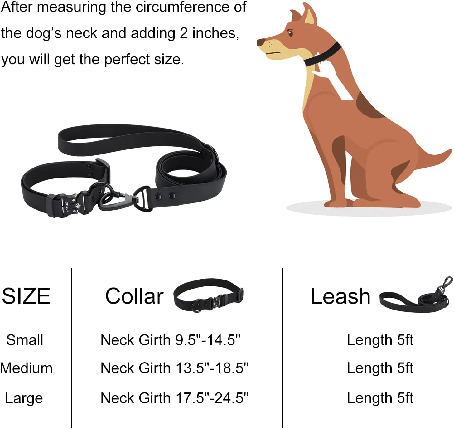 Waterproof Dog Collar and Leash Set Adjustable Quick Release Buckle Collar Leash for Small Medium Large Dogs (Large, Black)