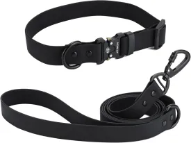 Waterproof Dog Collar and Leash Set Adjustable Quick Release Buckle Collar Leash for Small Medium Large Dogs (Large, Black)