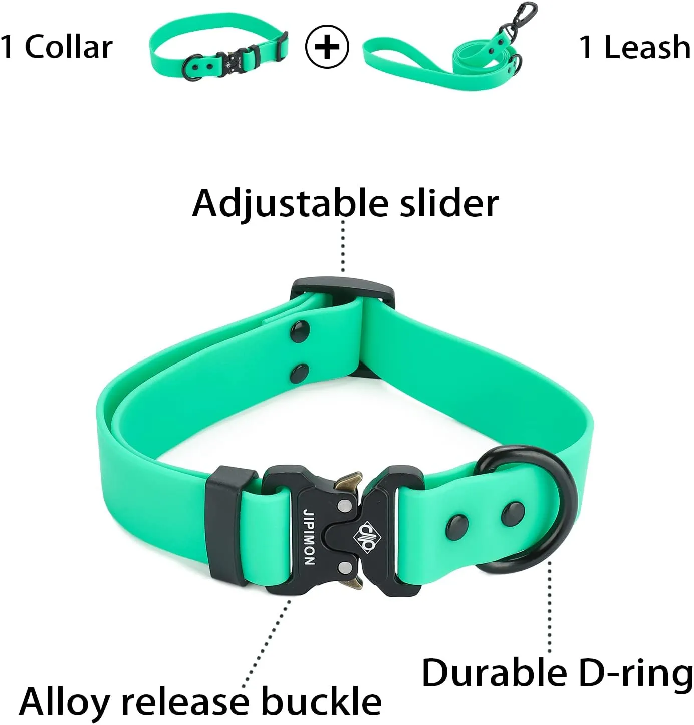 Waterproof Dog Collar and Leash Set Adjustable Quick Release Buckle Collar Leash for Small Medium Large Dogs (Small, Green)