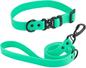 Waterproof Dog Collar and Leash Set Adjustable Quick Release Buckle Collar Leash for Small Medium Large Dogs (Small, Green)