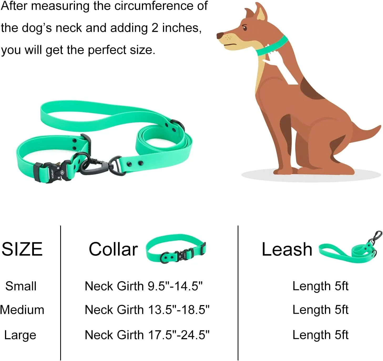 Waterproof Dog Collar and Leash Set Adjustable Quick Release Buckle Collar Leash for Small Medium Large Dogs (Small, Green)