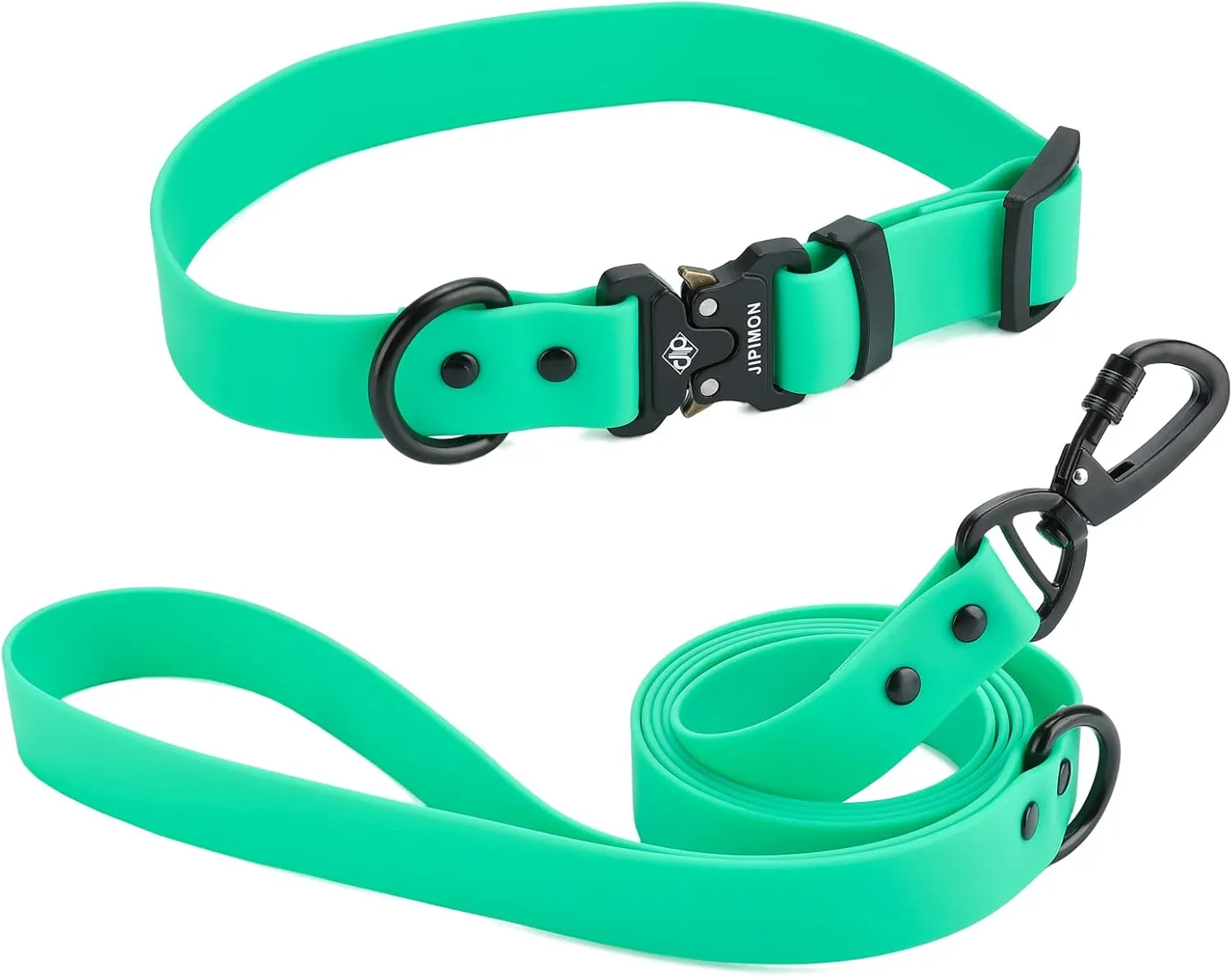 Waterproof Dog Collar and Leash Set Adjustable Quick Release Buckle Collar Leash for Small Medium Large Dogs (Small, Green)