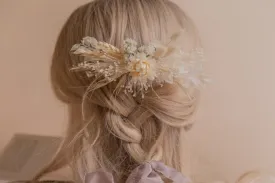 White Statice & Straw Flowers Hair Comb / Bridal Boho Wedding Comb