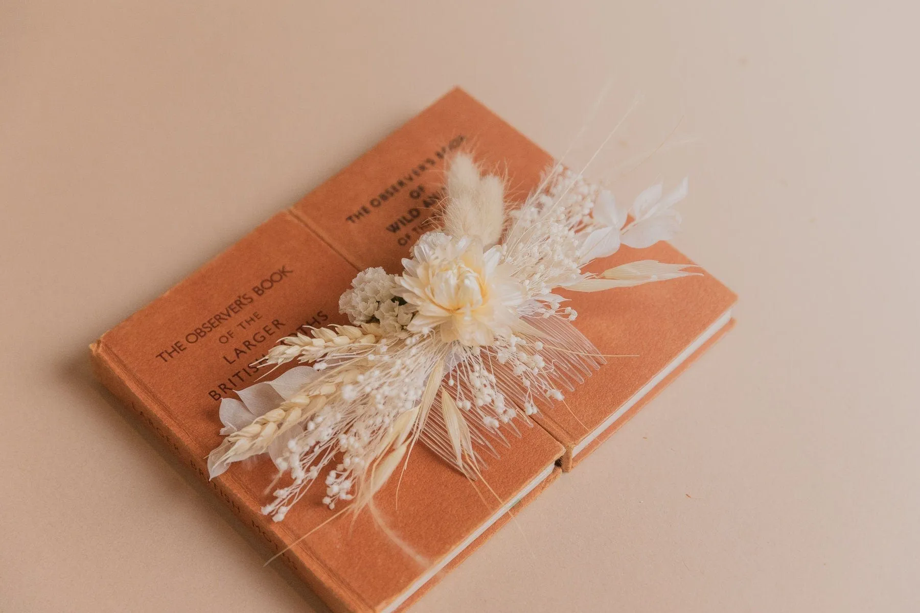 White Statice & Straw Flowers Hair Comb / Bridal Boho Wedding Comb