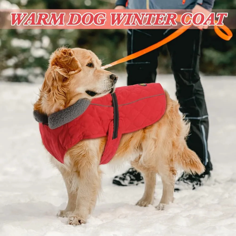 Winter Dog Coats - Warm Fleece Jacket for Small to Large Dogs, Reflective Safety Feature, Red