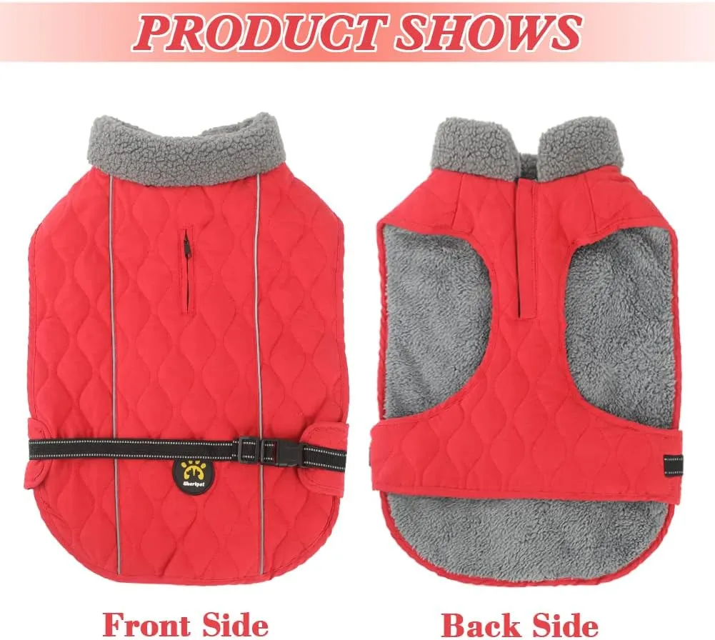 Winter Dog Coats - Warm Fleece Jacket for Small to Large Dogs, Reflective Safety Feature, Red