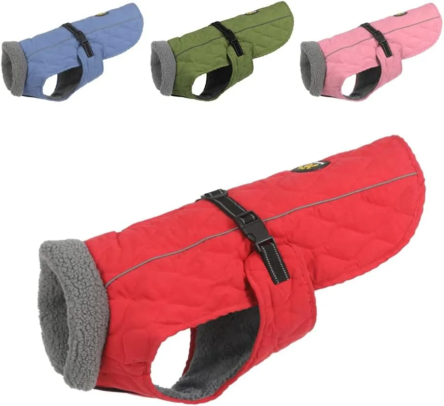 Winter Dog Coats - Warm Fleece Jacket for Small to Large Dogs, Reflective Safety Feature, Red