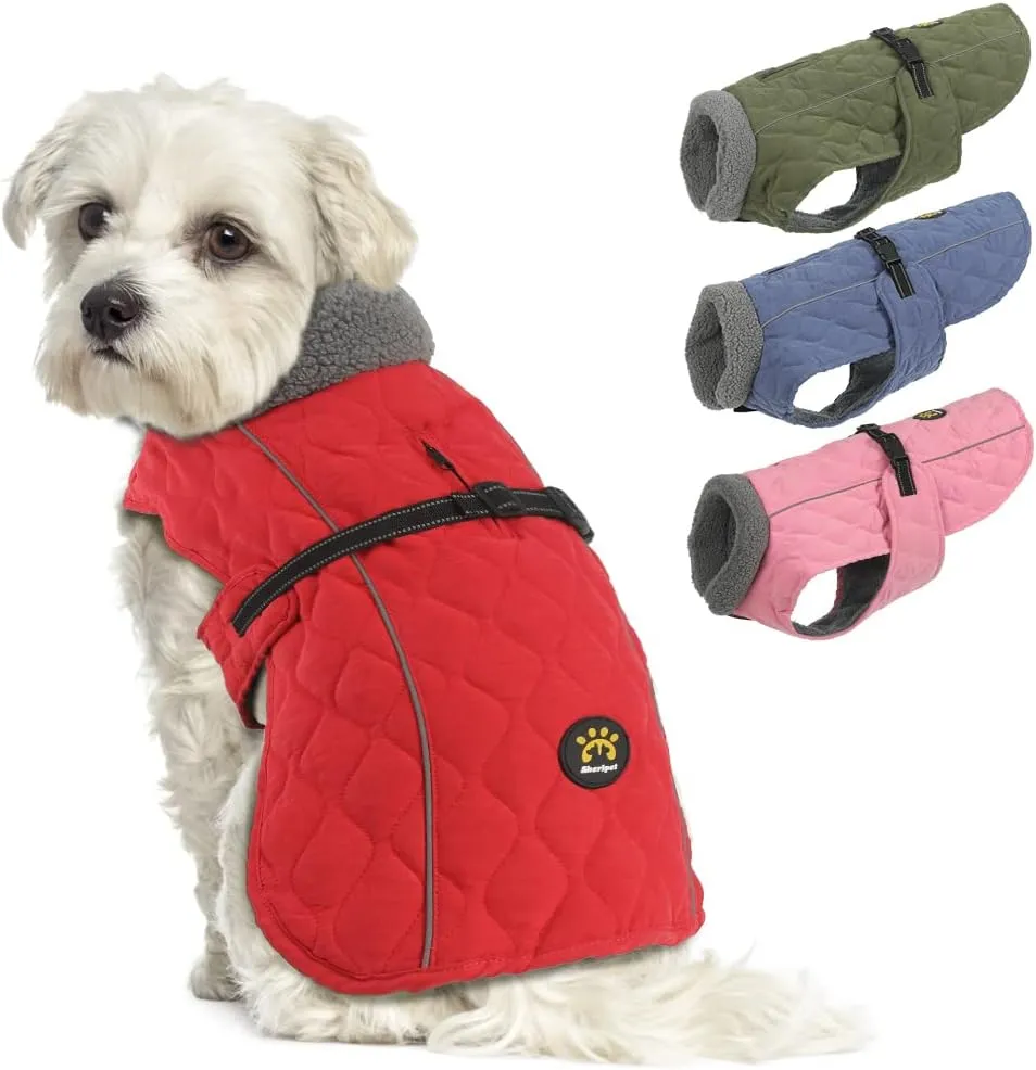 Winter Dog Coats - Warm Fleece Jacket for Small to Large Dogs, Reflective Safety Feature, Red