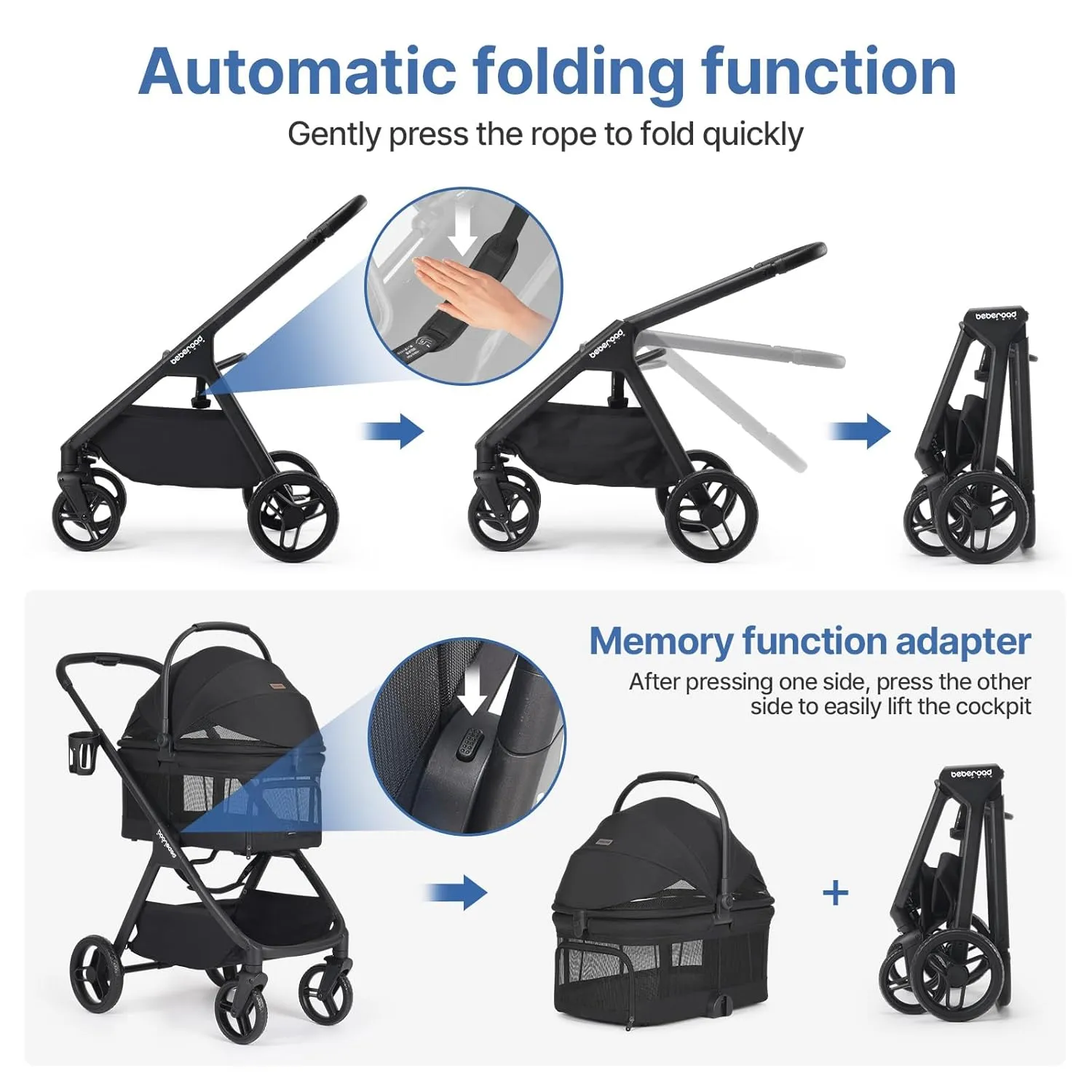 X-5 Luxury Pet Stroller for Medium Dog Under 55lbs or 2 Small Dogs & Cats, Foldable and Carrier -Detachable (Black & Net)